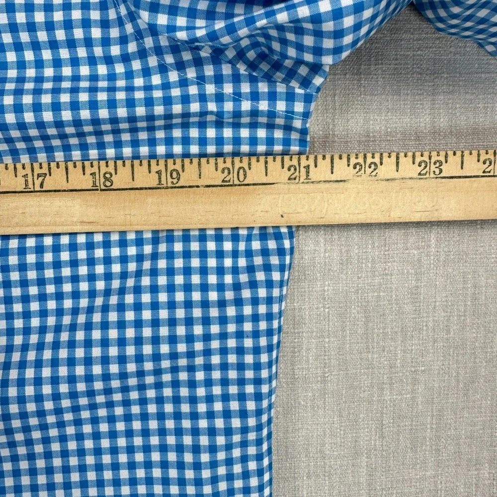 Banana Republic Shirt Mens M Blue White Gingham Grant Fit Non Iron Long Sleeve